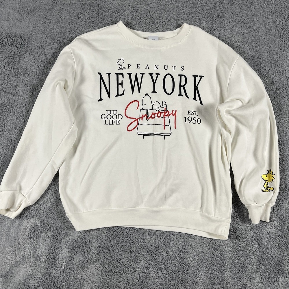 Peanuts Snoopy Woodstock Sweatshirt Mens 2XL Ivory The Good Life Est 1950